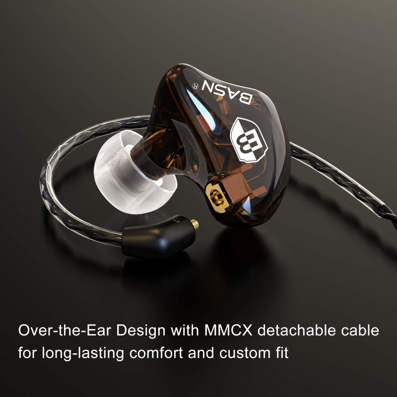 BASN in-Ear Monitor Headphones Dual Dynamic Drivers IEM Earphones Detachable MMCX Cable Musicians Earbuds Headphones (BC100 Brown, with no Mic) - Image 2